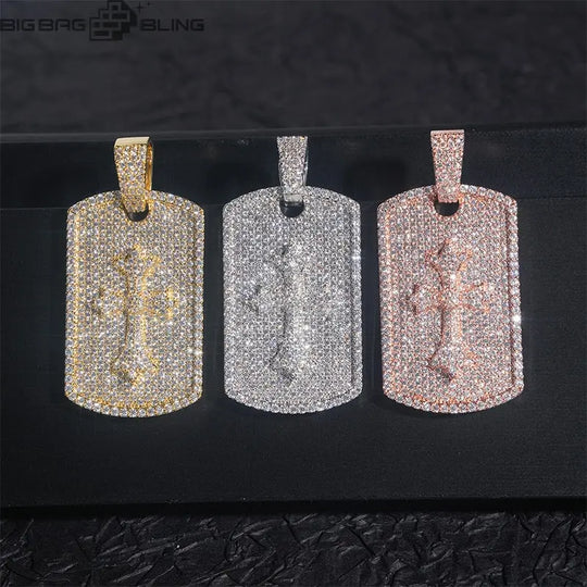Iced out Rectangular tag cross Pendant BigBagBling