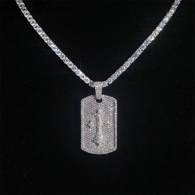 Iced out Rectangular tag cross Pendant BigBagBling