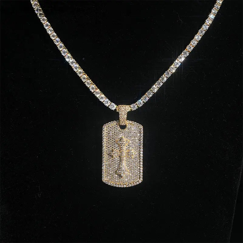 Iced out Rectangular tag cross Pendant BigBagBling