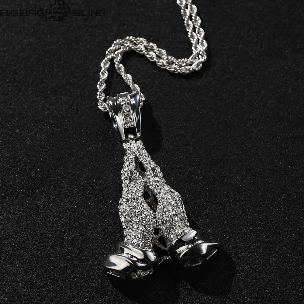 Iced out praying hands Pendant BigBagBling
