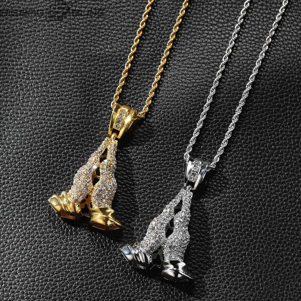 Iced out praying hands Pendant BigBagBling