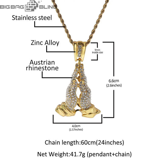 Iced out praying hands Pendant BigBagBling