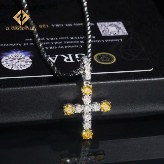 S925 Sterling Silver 4mm Moissanite Cross Pendant BigBagBling