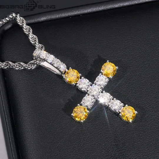 S925 Sterling Silver 4mm Moissanite Cross Pendant BigBagBling