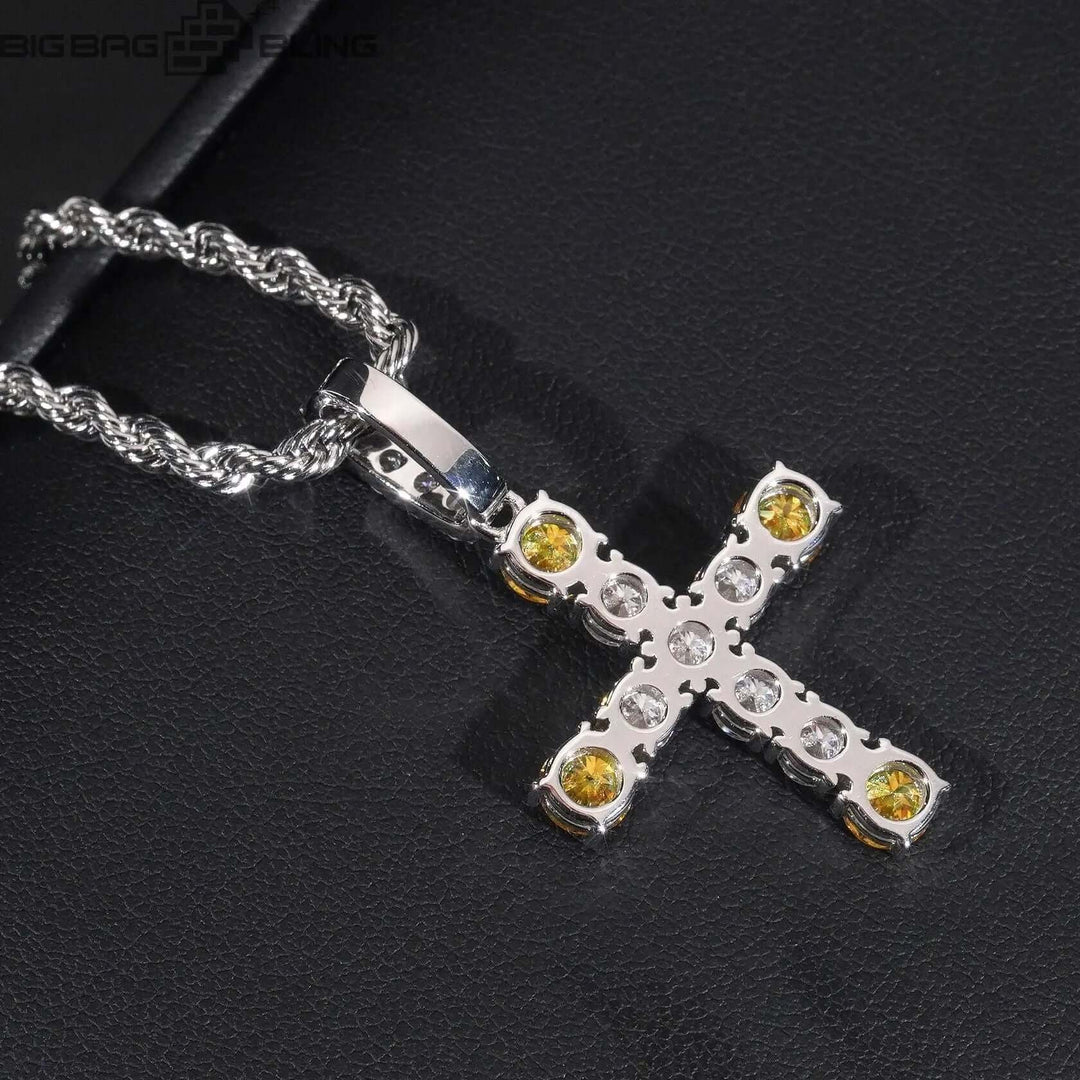 S925 Sterling Silver 4mm Moissanite Cross Pendant BigBagBling