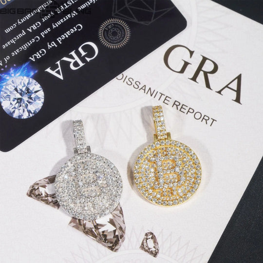 S925 Sterling Silver Bitcoin Moissanite Pendant BigBagBling