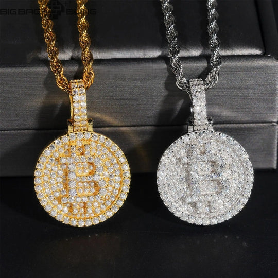 S925 Sterling Silver Bitcoin Moissanite Pendant BigBagBling