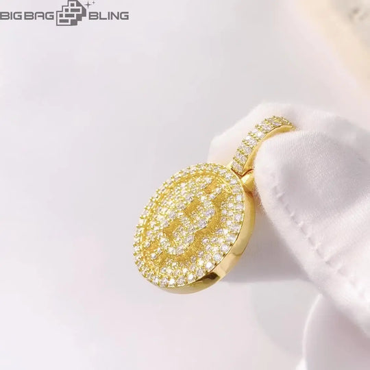 S925 Sterling Silver Bitcoin Moissanite Pendant BigBagBling