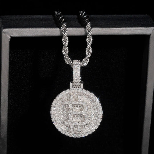 S925 Sterling Silver Bitcoin Moissanite Pendant BigBagBling