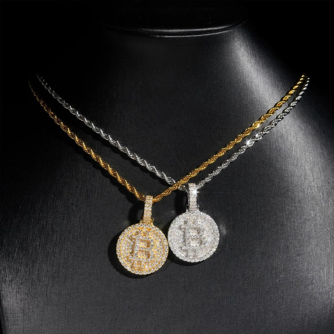S925 Sterling Silver Bitcoin Moissanite Pendant BigBagBling
