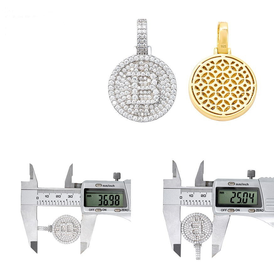 S925 Sterling Silver Bitcoin Moissanite Pendant BigBagBling