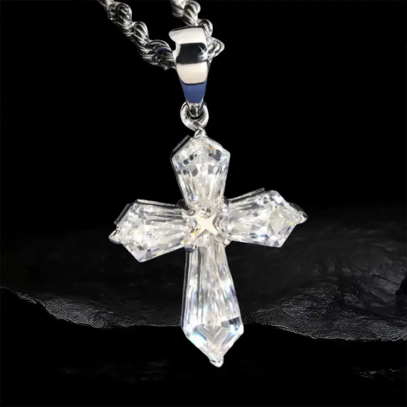 S925 Sterling Silver Moissanite Cross Pendant BigBagBling