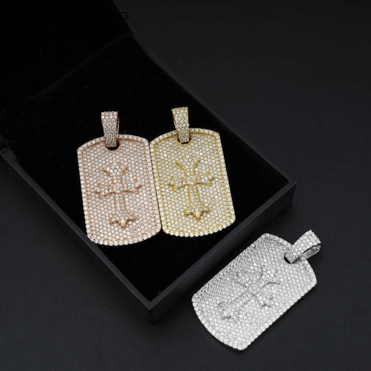 S925 Sterling Silver Moissanite Rectangular hang tag shape Pendant