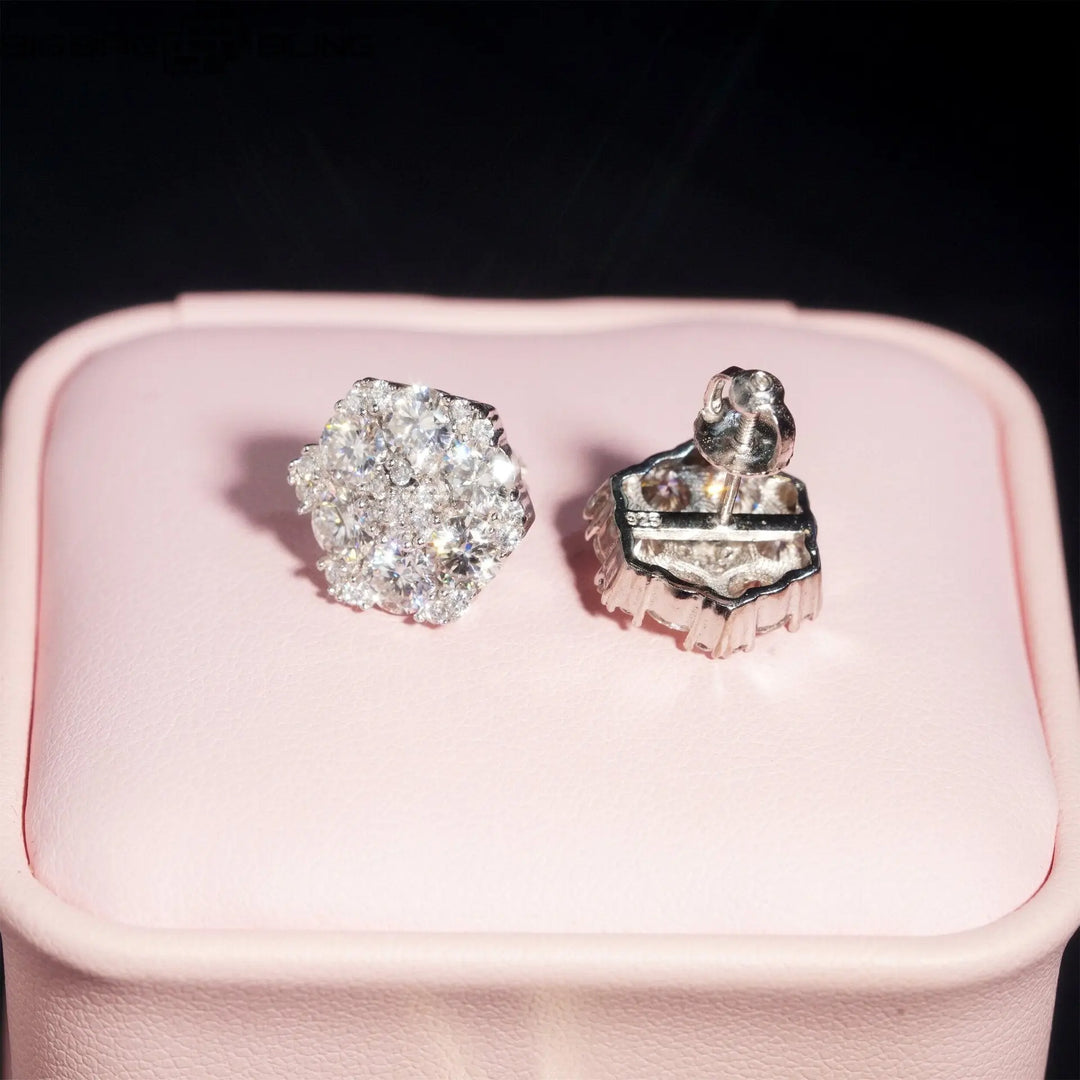 Sterling Silver Moissanite Hexagonal Shape Earrings