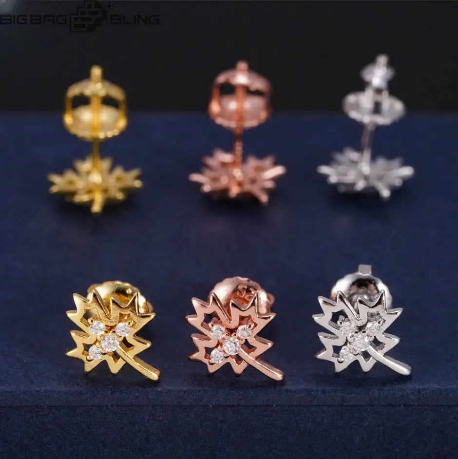 Sterling Silver Moissanite Maple Leaf Shape Earrings