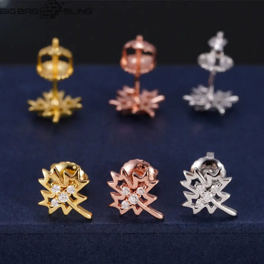 Sterling Silver Moissanite Maple Leaf Shape Earrings