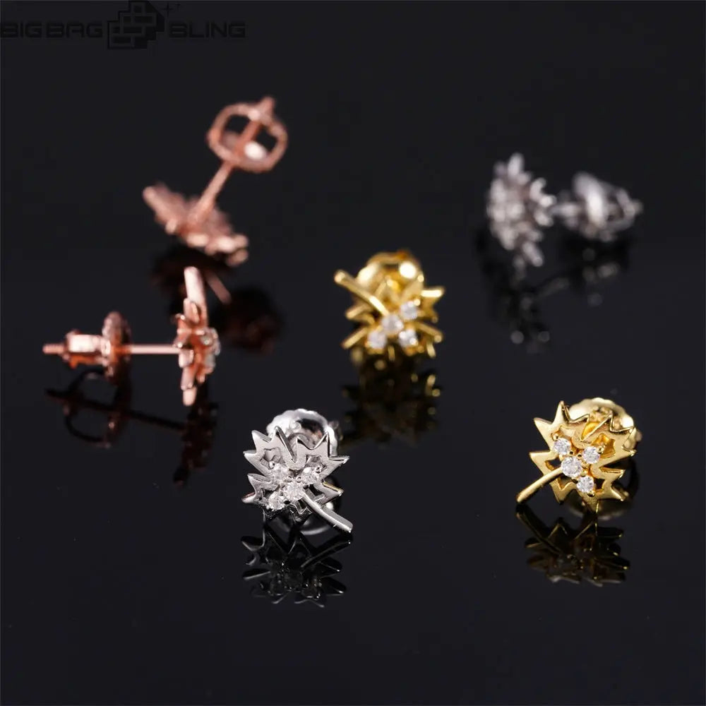 Sterling Silver Moissanite Maple Leaf Shape Earrings