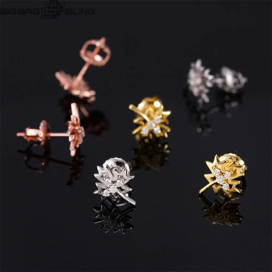 Sterling Silver Moissanite Maple Leaf Shape Earrings