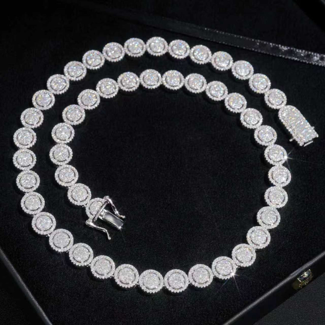 Bracelet et chaîne cubaine en argent 925 avec moissanite circulaire de 10 mm