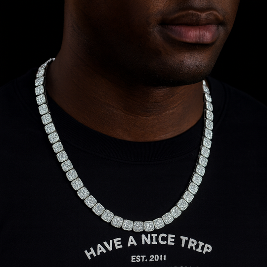 Bracelet et chaîne cubaine en argent 925 avec moissanite losange de 10 mm