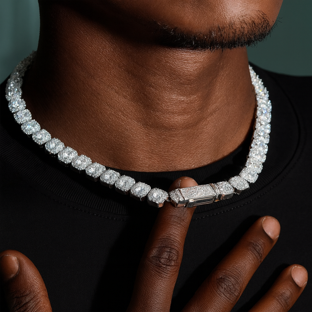 10mm 925 Silver Moissanite Square Tennis Chain