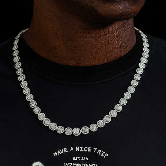 Bracelet et chaîne cubaine en argent 925 avec moissanite circulaire de 10 mm