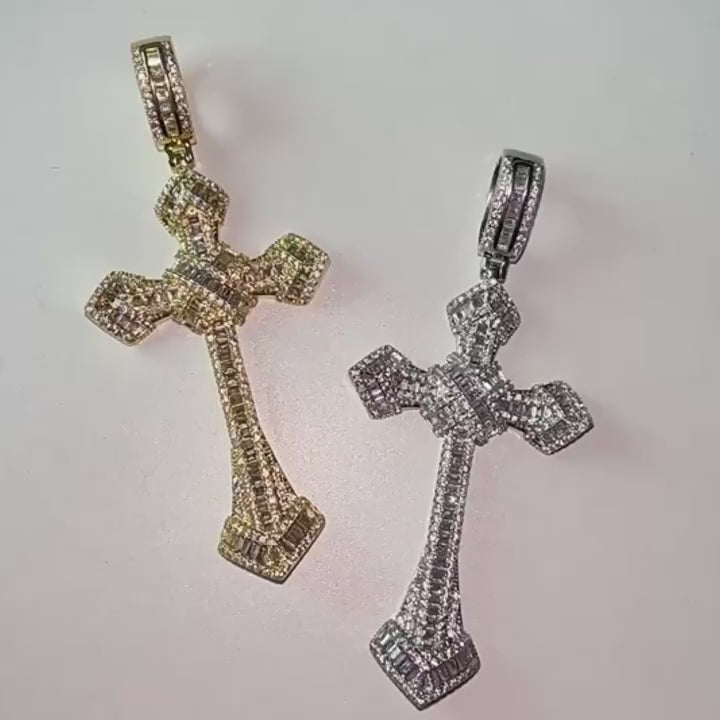 Iced Out Baguette Diamant Kreuz Anhänger
