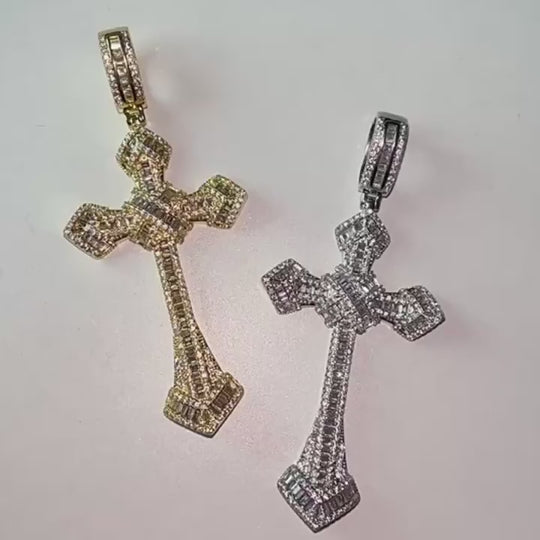 Iced Out Baguette Diamant Kreuz Anhänger