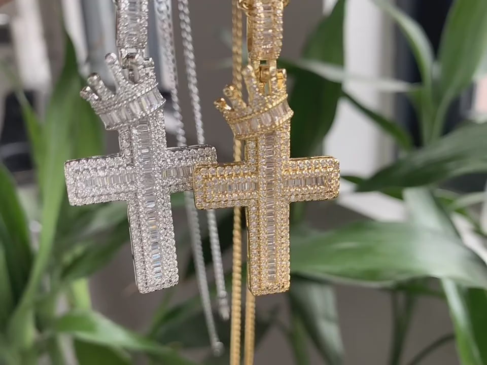 Iced Out Crown Cross Pendant