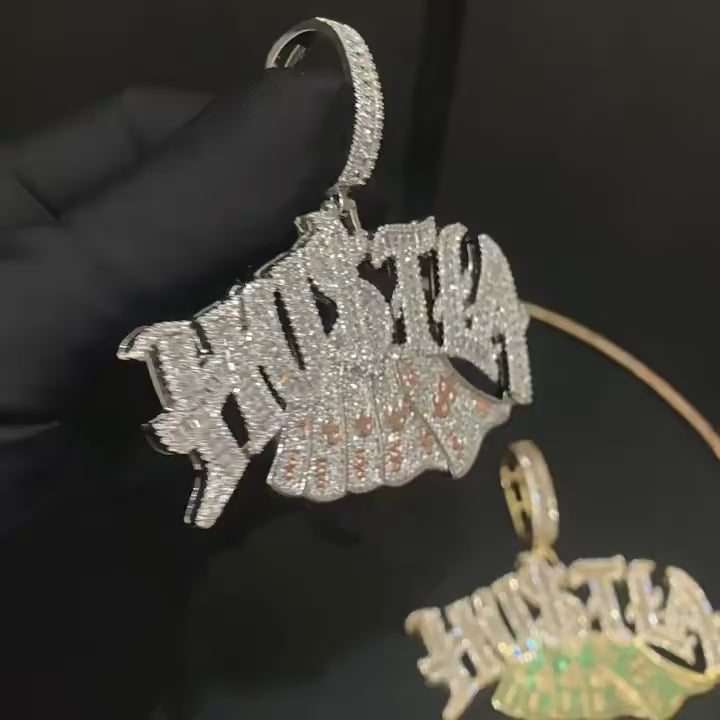 Iced Hustla pendant with 14mm Iced Cuban Chain