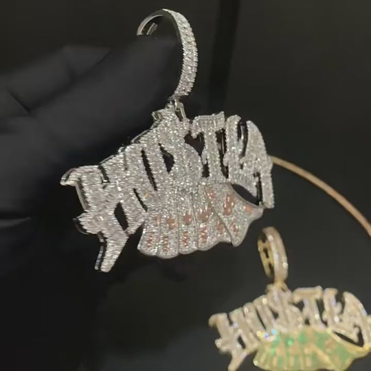 Iced Hustla pendant with 14mm Iced Cuban Chain