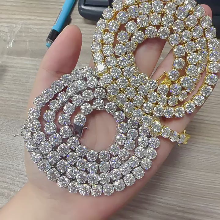 10mm 925 Sliver Moissanite Tennis Chain in White Gold