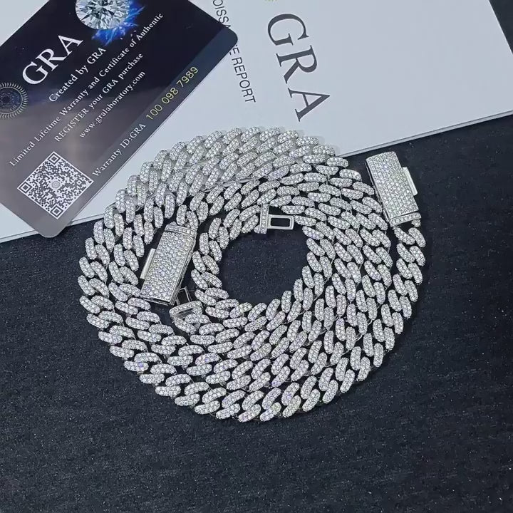 8mm S925 Silver Crescent 2 Row style2  Moissanite cuban Chains