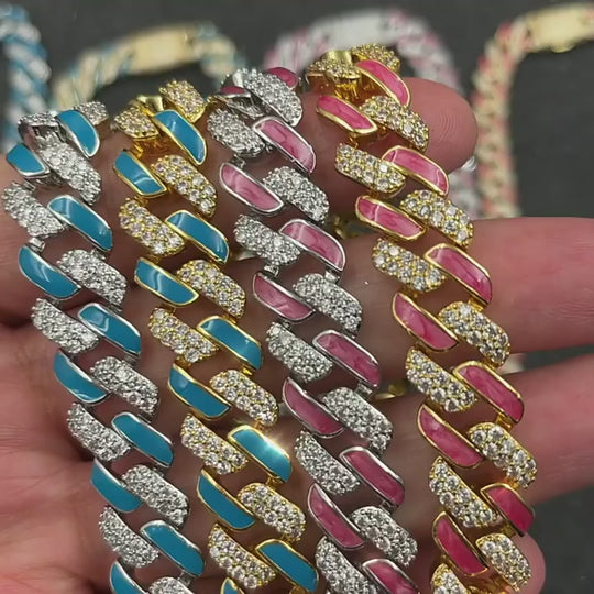 12mm Iced Out Blue Drip Enamel Cuban Chain