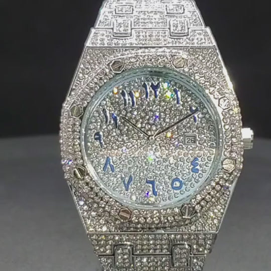 Iced Out Number Dial With Calendar Quartz Watch
