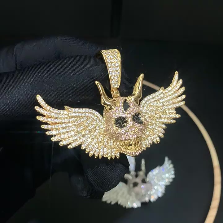 Iced Out Winged Skull Pendant