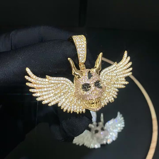Iced Out Winged Skull Pendant