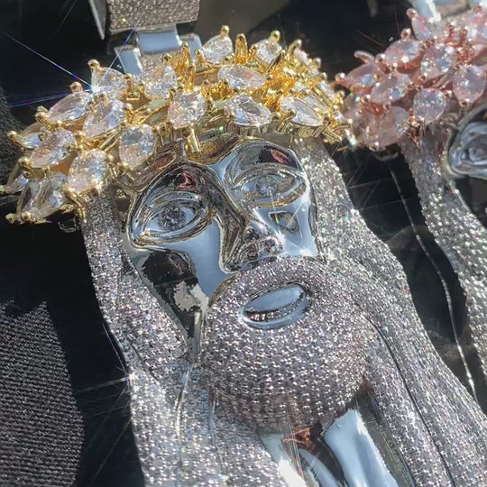 Iced Jesus Pendant with Teardrop Wreath  Pendant