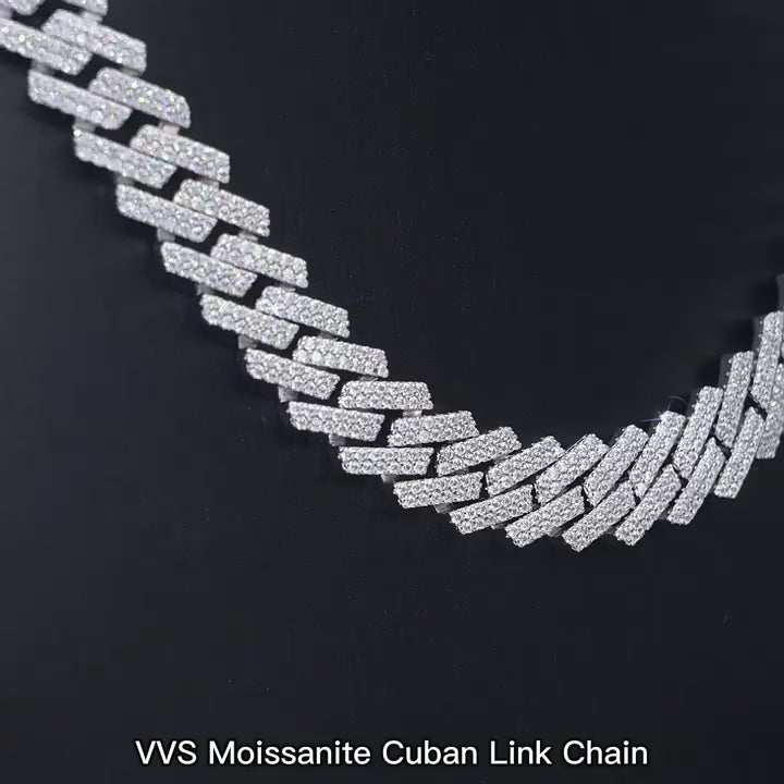 12mm S925 Silver 2 Row  Moissanite Rhombus  Cuban Chains Style 1