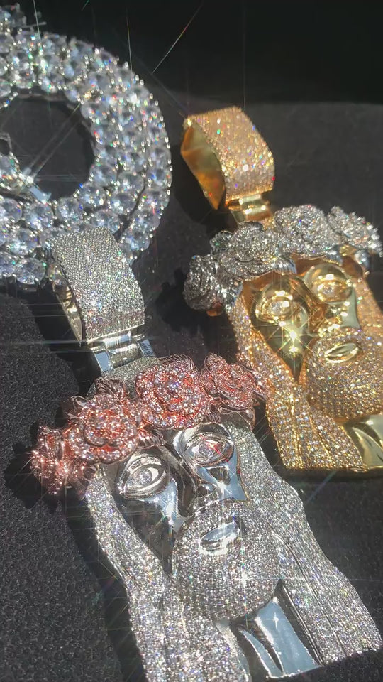 Iced Jesus Pendant with Rose  Pendant