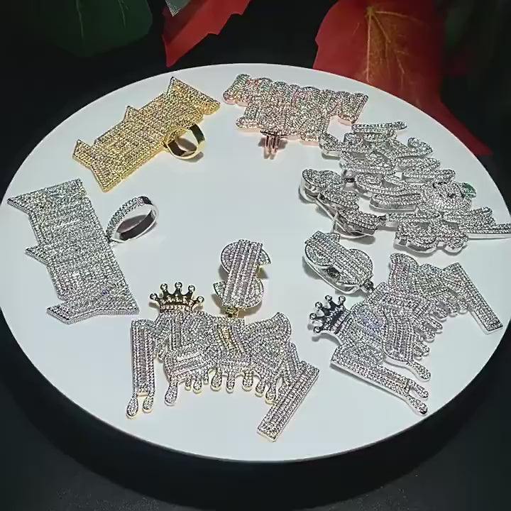 Iced Out Crown letter Pendant