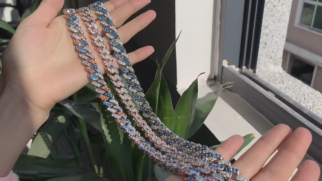 12mm Iced Out Multicolor Cuban Chains