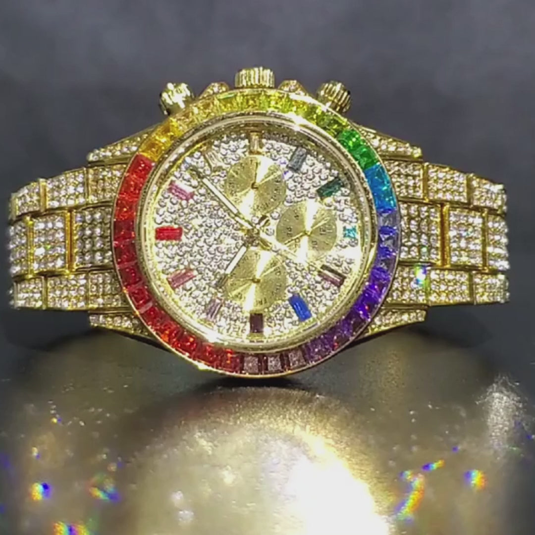 Iced Out Rainbow Chrono Watch
