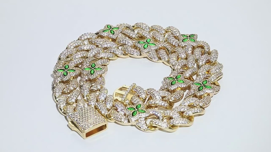 20mm Iced Out Four-leaf Clover Cuban Chain in White Gold